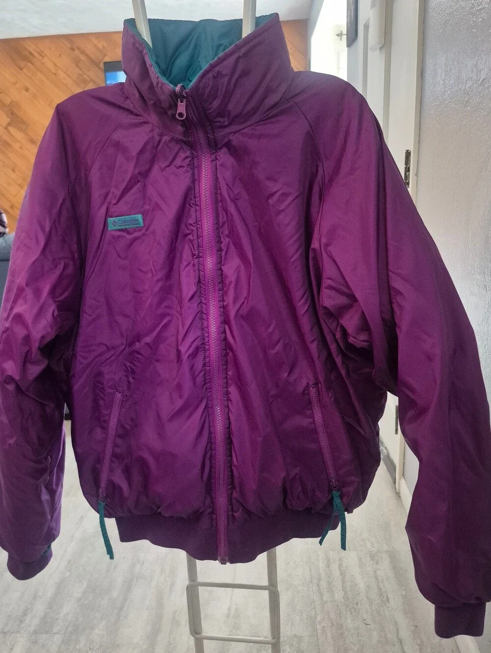 Vintage Columbia Reversible Puffer Jacket Mens L Purple Teal Made in Taiwan